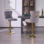 Velvet Swivel Bar Stools with Tufted Backrest - Image 8