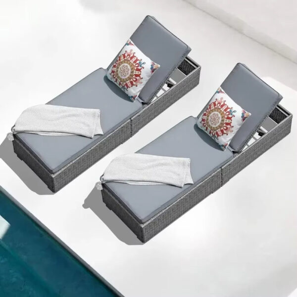 Elegant Rattan Chaise Lounge Chair with Cushion