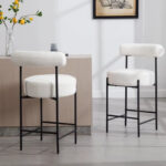 Modern Sherpa Bar Stools Set of 2 with Black Metal Base - Image 2