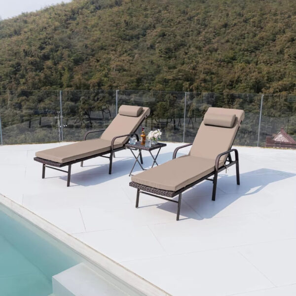 3-Piece Rattan Chaise Lounge Set with Adjustable Backrests
