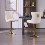 Velvet Swivel Bar Stools with Tufted Backrest - Image 2