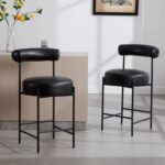 Modern Sherpa Bar Stools Set of 2 with Black Metal Base - Image 9