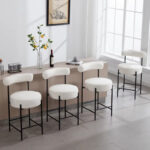 Modern Sherpa Bar Stools Set of 2 with Black Metal Base - Image 4