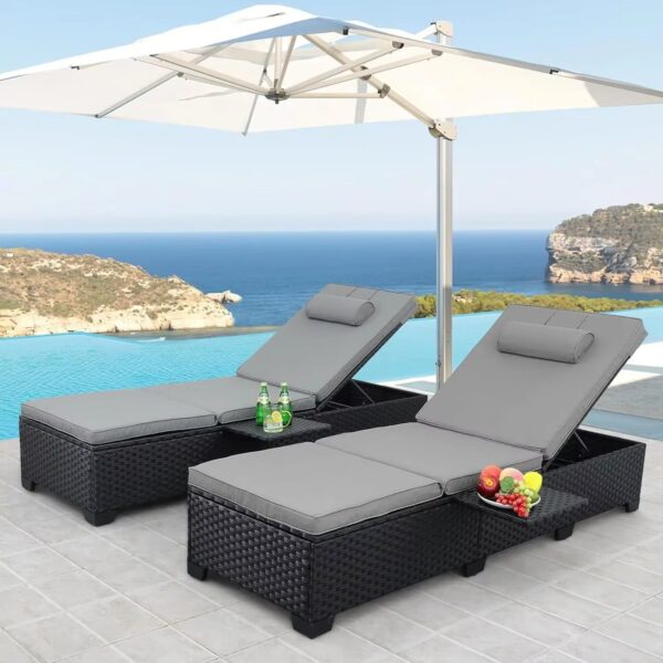 2-Piece Outdoor PE Wicker Chaise Lounge Set with Adjustable Backrests