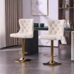 Velvet Swivel Bar Stools with Tufted Backrest - Image 7