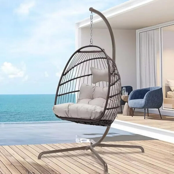 Patio Egg Chair with Stand & UV Resistant Cushions