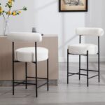 Modern Sherpa Bar Stools Set of 2 with Black Metal Base - Image 8